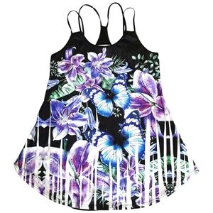 NWOT Rosegal Strappy Black Vivid Floral Tank Blouse - Sz 14